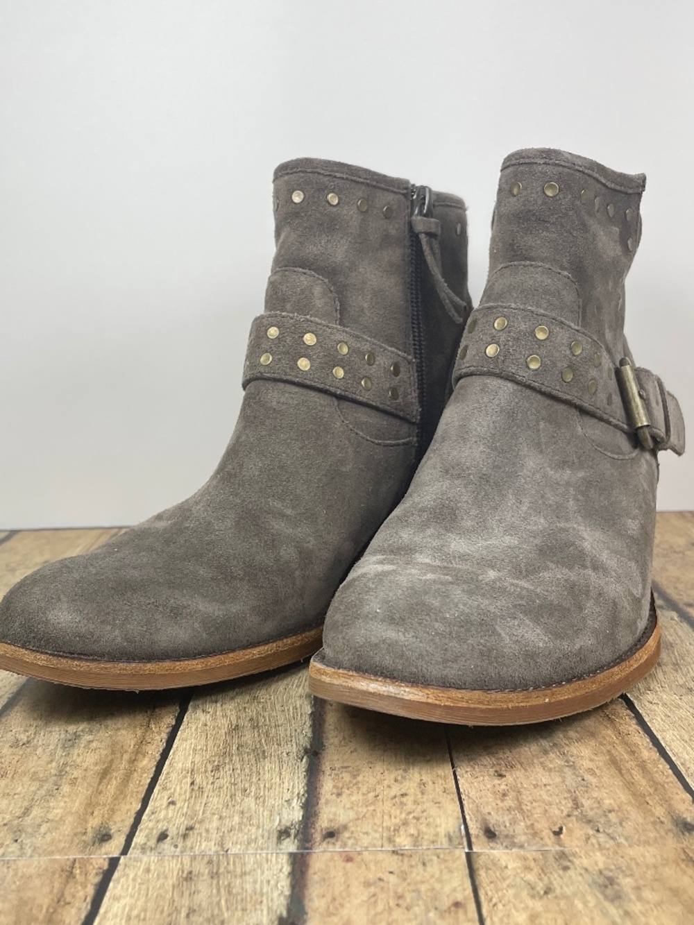 Sofft Allene Studded Booties in Taupe Suede, Size 7.5 M